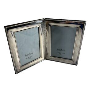 Neiman Marcus Silver Plate Hinged Double Picture Frame 4X6 Photos Tabletop